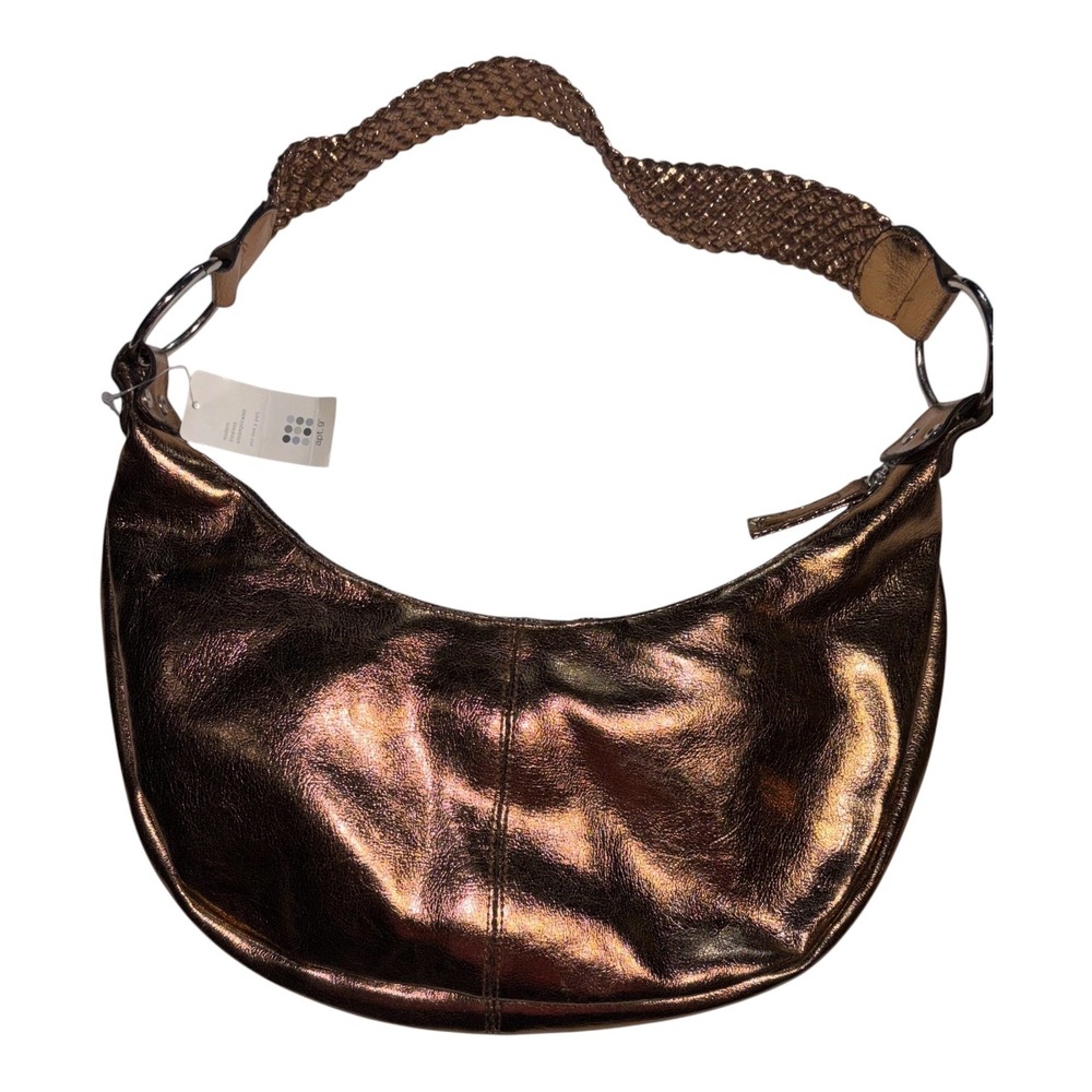 Apt. 9 Womens Metallic Bronze Hobo Bag Braided Strap Crescent Shoulder Purse NEW